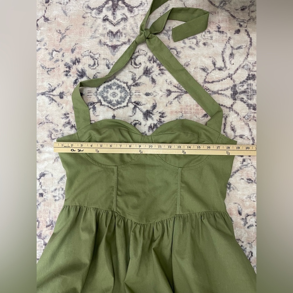 Princess Polly Lyle halter neck corset detail mini skater dress in olive Size 12 - Picture 8 of 11